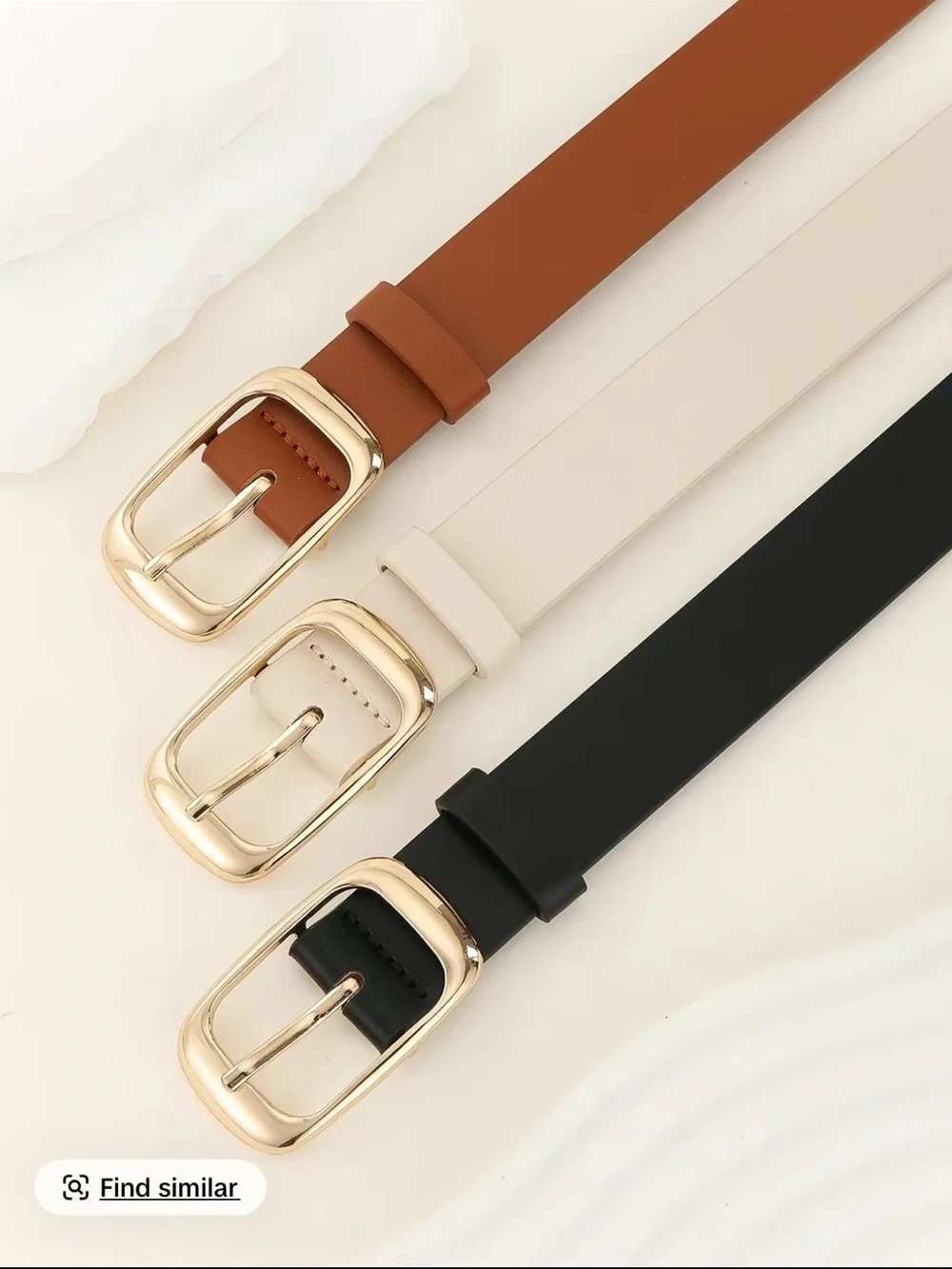 Stylish Women's Leather Belt with Gold Buckle - Black, Cream, Tan